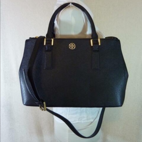 Tory Burch Robinson Double Zip Black Leather Tote - Picture 6 of 13